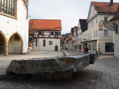 Fountain stone blaubeuren city church photo