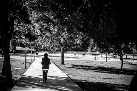 Single girl black and white park photo