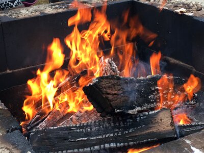 Burning campfire logs