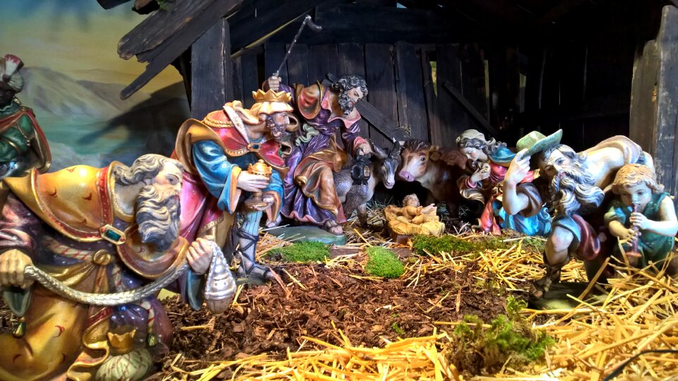 Father christmas nativity scene stall