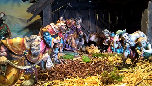 Father christmas nativity scene stall photo