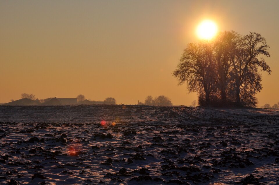 Sunset winter landscape soil
