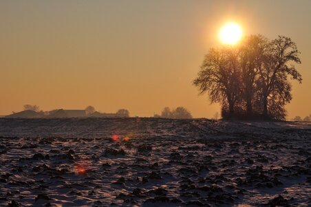 Sunset winter landscape soil