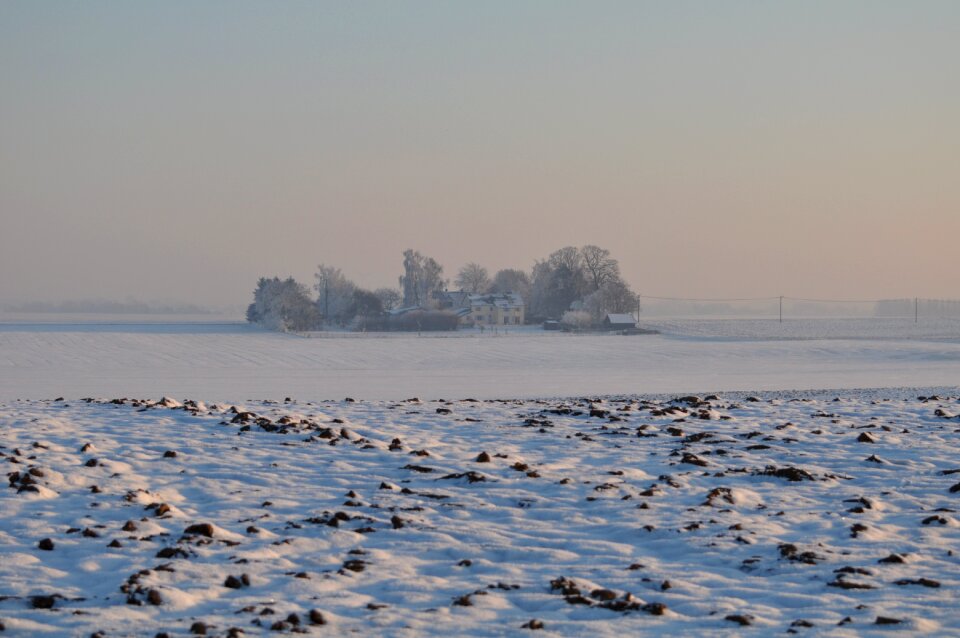 Sunset winter landscape soil