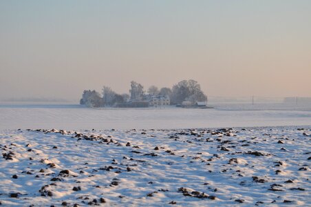 Sunset winter landscape soil