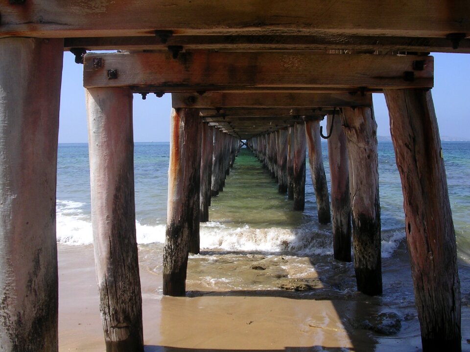 Scaffolding wooden bridge coastline