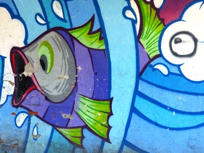 Street art mural painting fish