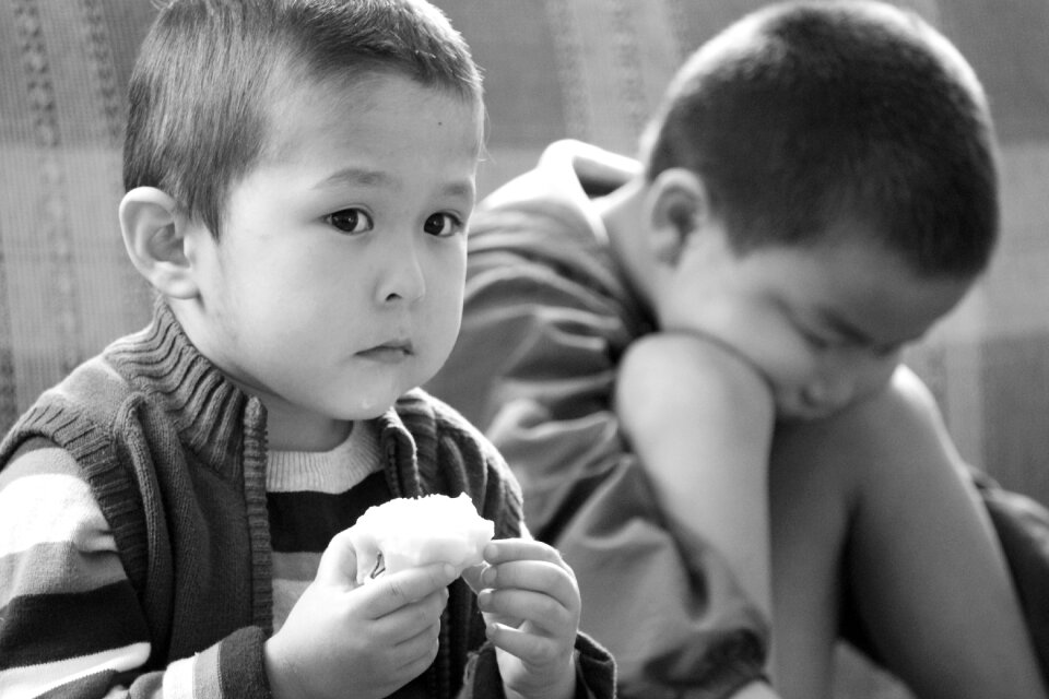 Portrait black and white child