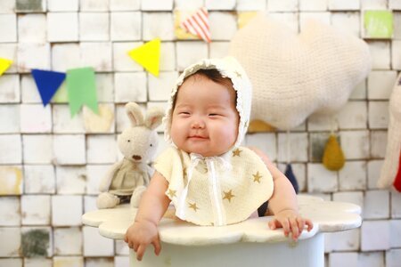 Little newborn baby happy photo