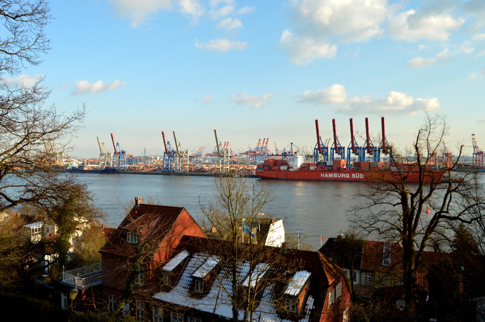 Harbour cranes elbe beach blankenese