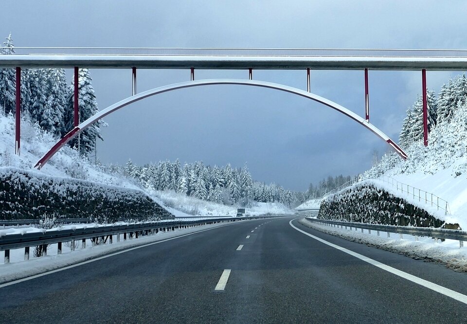 Snow road bridge