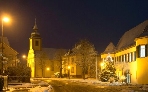 Winter night city hall at night christmas photo