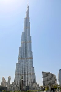 Burj khalifa sun palm trees photo