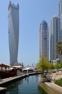 Sun palm trees skyscrapers