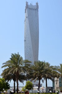 Sun palm trees skyscrapers photo
