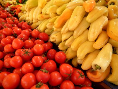 Hungarian vegetable market hall of budapest tomatoes and peppers