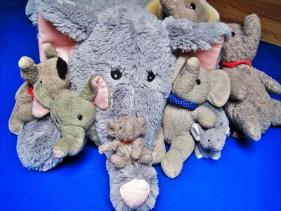 Many elephants cuddly soft toys photo