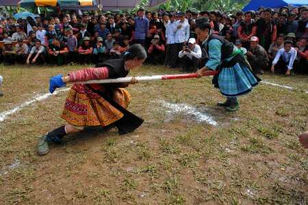 Hmong girls playing tug village festival