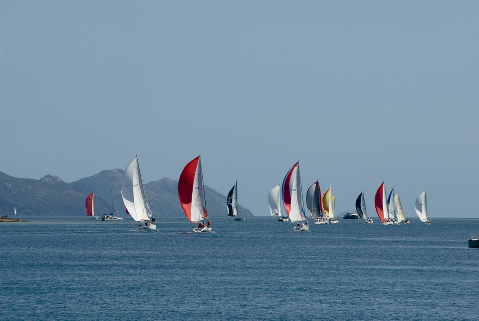 Sailing boat sails ocean