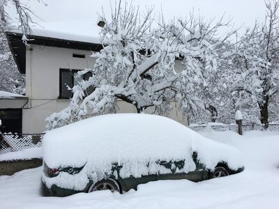 Snow mountain village photo