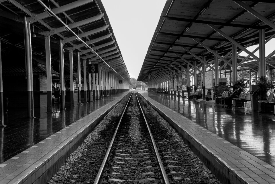 Railway station remove the sight line black and white