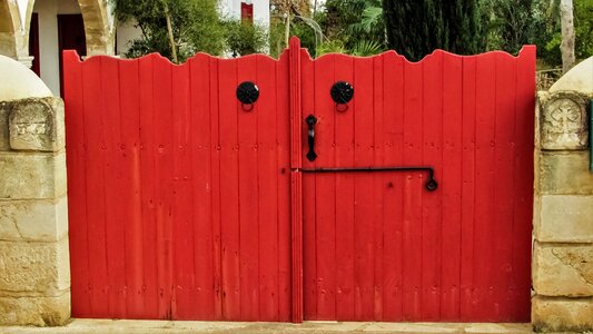 Traditional wooden red door photo