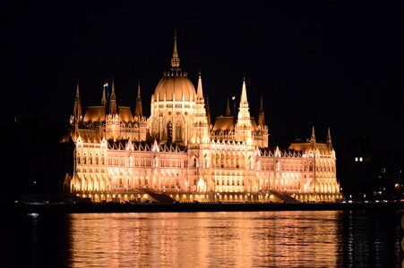 Hungarian parliament building capital in the evening photo