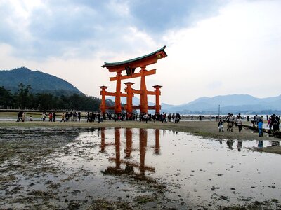 Itsukushima floating torii low water photo