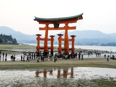Itsukushima floating torii low water photo