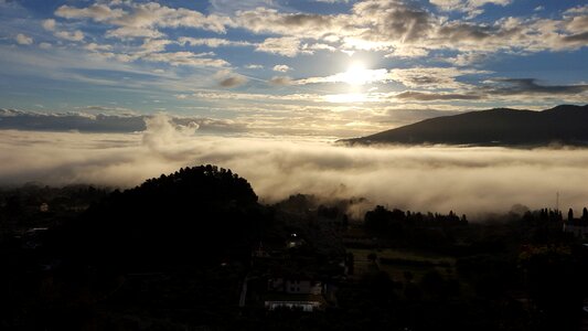 Sunset sun fog