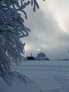 Winter sun snow backlighting photo