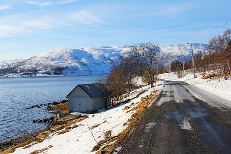 Sea fjord snow photo