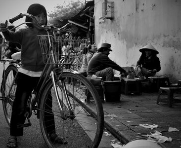 Bike black and white little girl photo