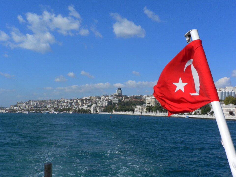 Bosphorus istanbul turkish flag