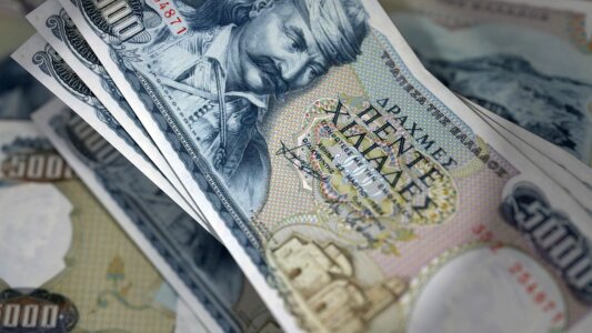 Bill cash 5000 drachmas notes photo