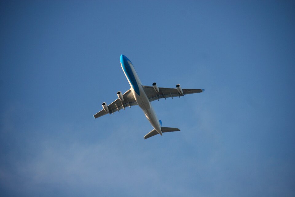 Blue sky flying plane