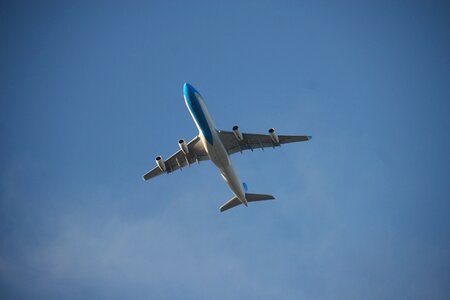 Blue sky flying plane
