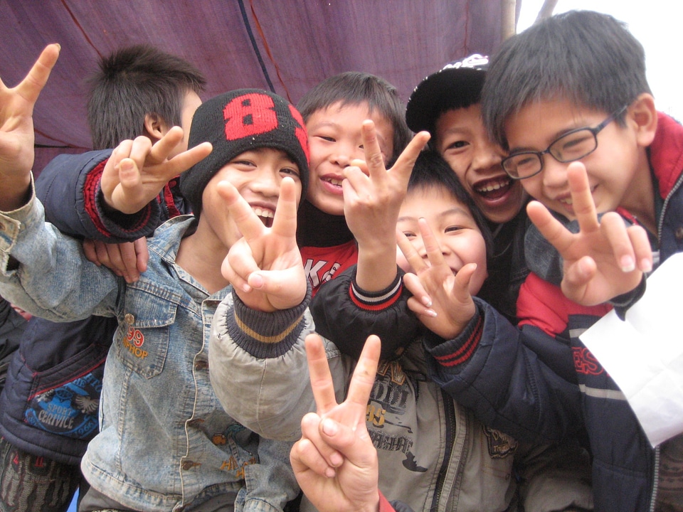 Laughing viet nam school boys photo