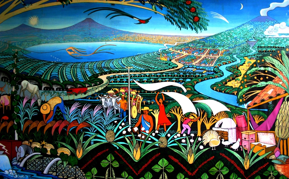 Murals lake volcanoes