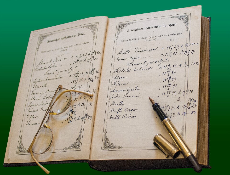 Book glasses writing