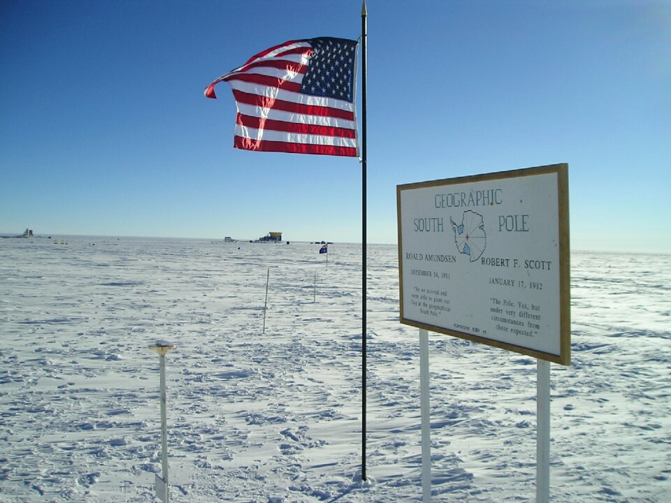 Geographic south pole marker amundsen station