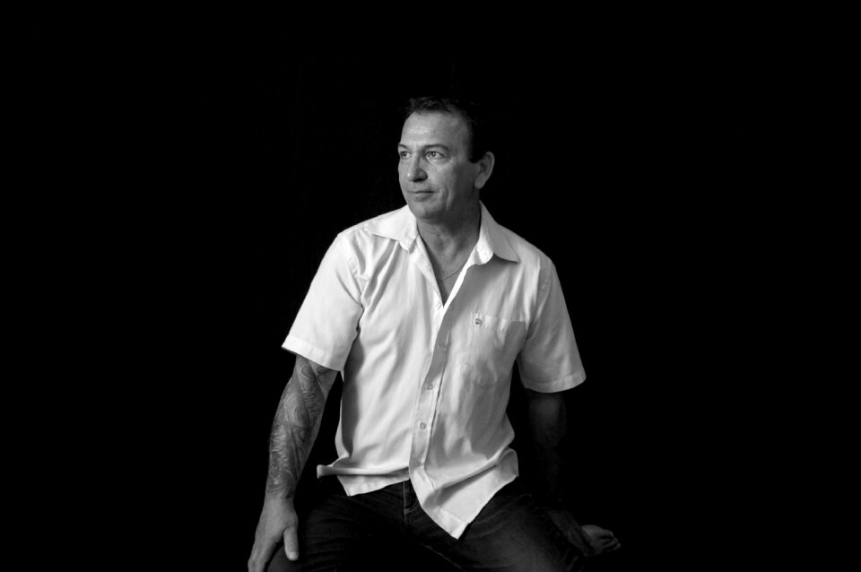 Sitting portrait black and white