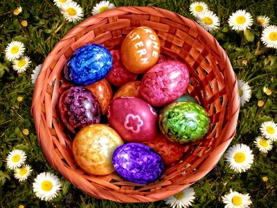 Colorful basket easter egg painting photo
