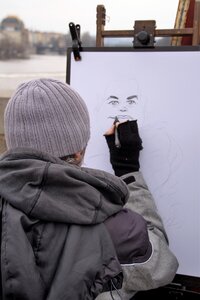 Portrait pavement artist pencil