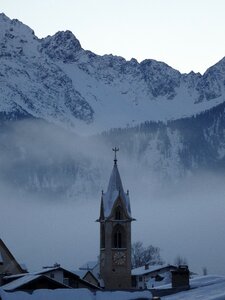 Church snow fog photo