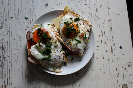 Meal breakfast fried egg on bread photo