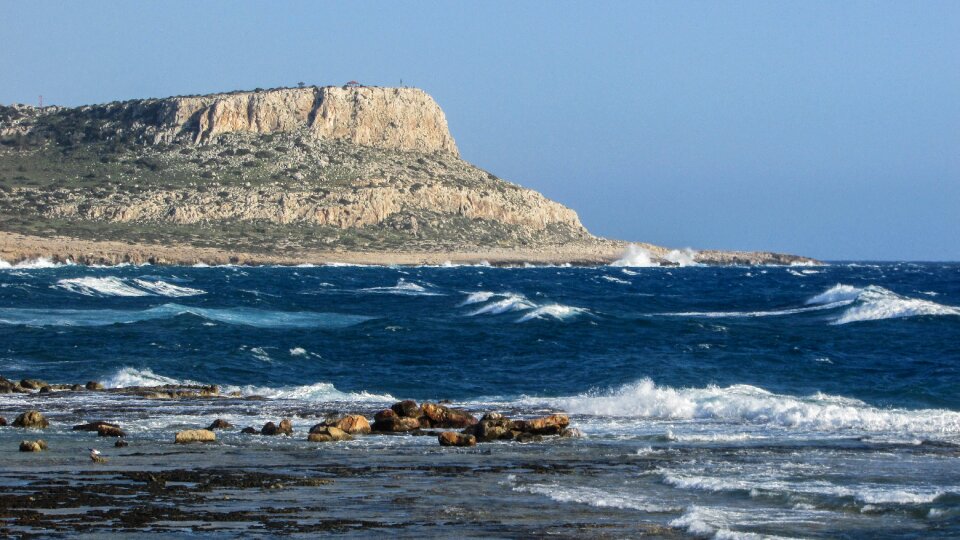 Rocky coast waves windy photo