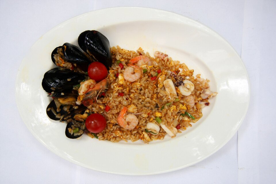 Seafood pilaf cooking fusion cuisine