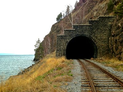 Railway tunnel rails photo