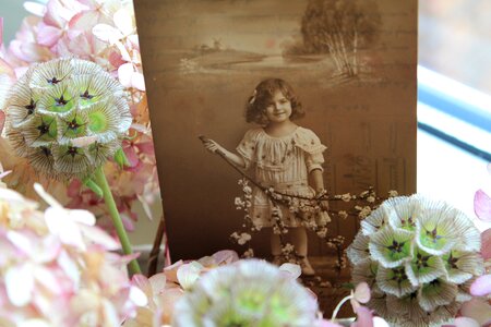 Antique child flowers photo